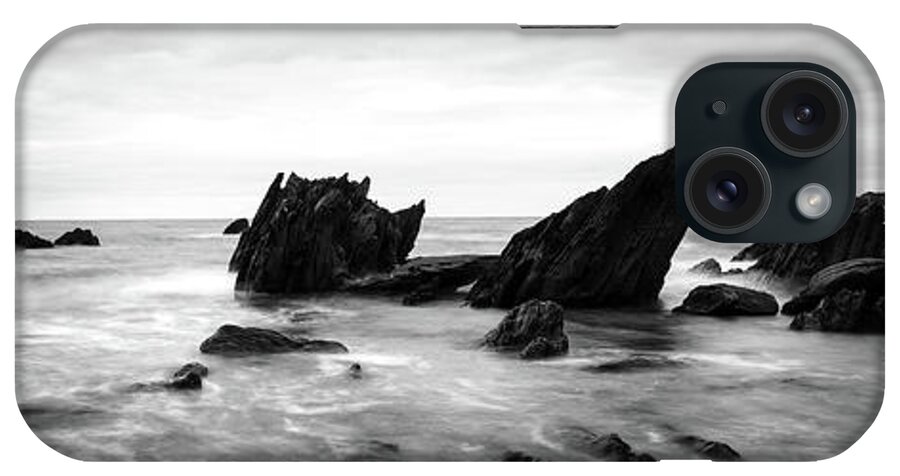 Devon iPhone Case featuring the photograph Ayrmer Cove South Hams Deven south west coast path black and white 3 by Sonny Ryse