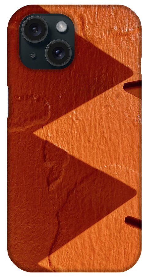 Shadows iPhone Case featuring the photograph Aztec Shadows #1 - venetian blind shadow at a Mexican restaurant on orange wall by Peter Herman