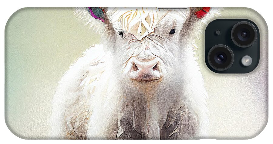 Baby White Yak Watercolor Painting Splashes Art iPhone Case featuring the digital art Baby white yak Watercolor Painting splashes of  baf e c  ebece by Asar Studios by Celestial Images