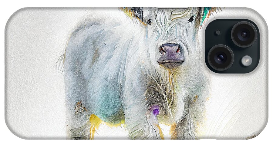 Baby White Yak Watercolor Painting Splashes Art iPhone Case featuring the digital art Baby white yak Watercolor Painting splashes of  db da fa b beaace by Asar Studios by Celestial Images