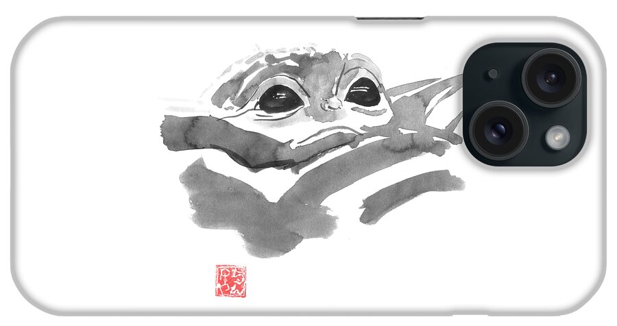 Baby Yoda iPhone Case featuring the drawing Baby Yoda by Pechane Sumie