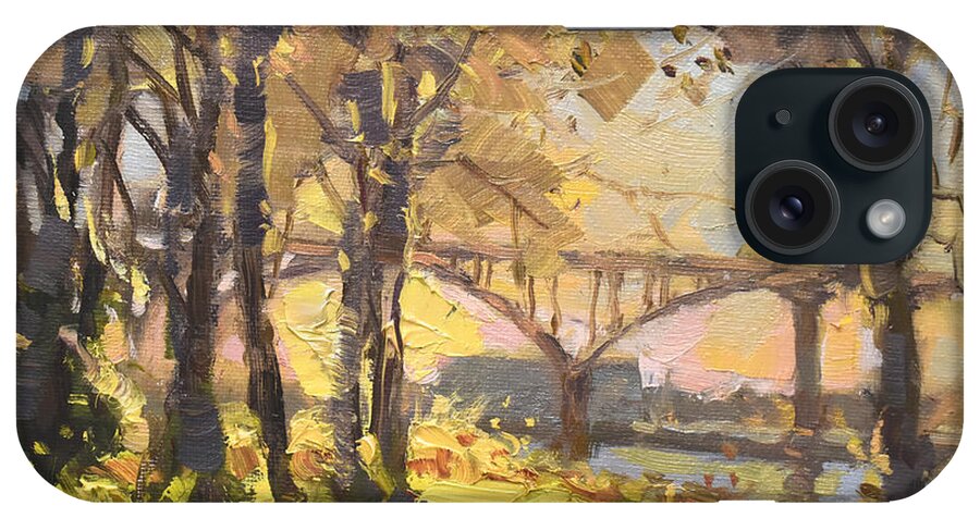 Backlit Trees iPhone Case featuring the painting Backlit at High Bridge St Paul by Ylli Haruni