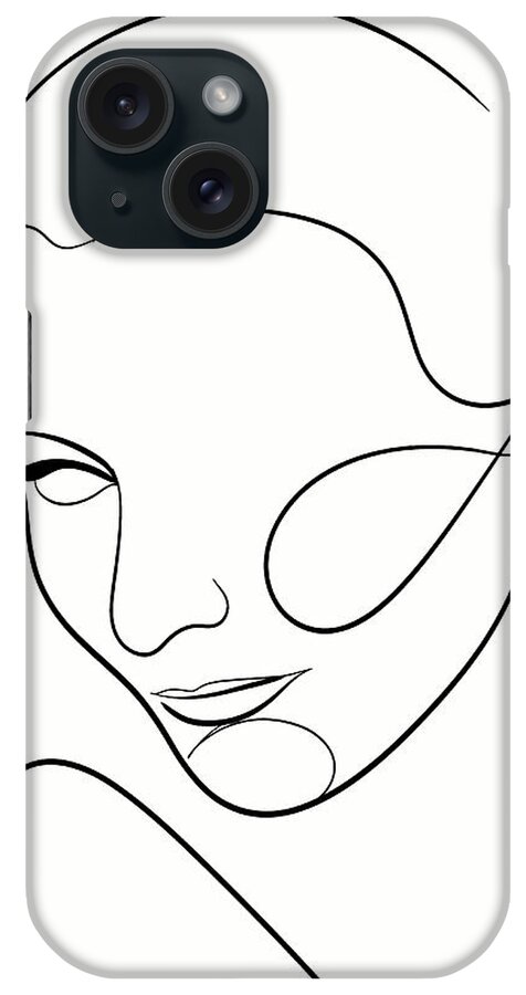Barbara Stanwyck iPhone Case featuring the drawing Barbara Stanwyck minimalist portait by Movie World Posters