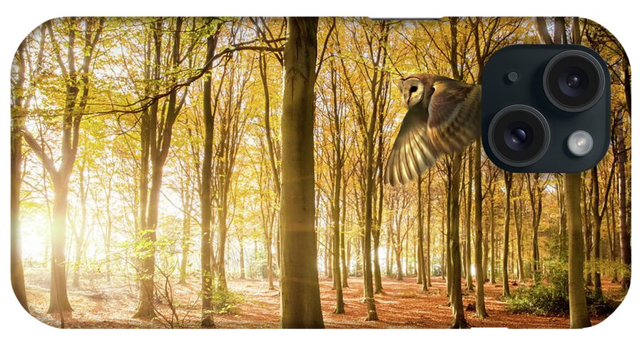 Autumn iPhone Case featuring the photograph Barn owl flying in autumn woodland by Simon Bratt