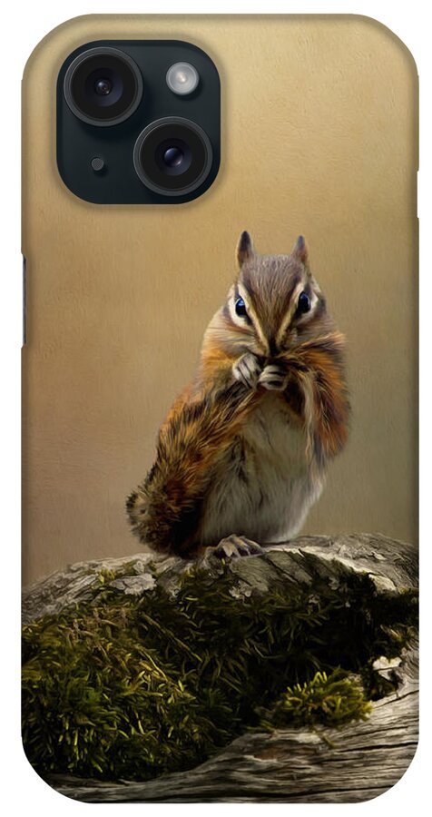 Eastern Chipmunk iPhone Case featuring the mixed media Bashful Chipmunk by Kathy Kelly