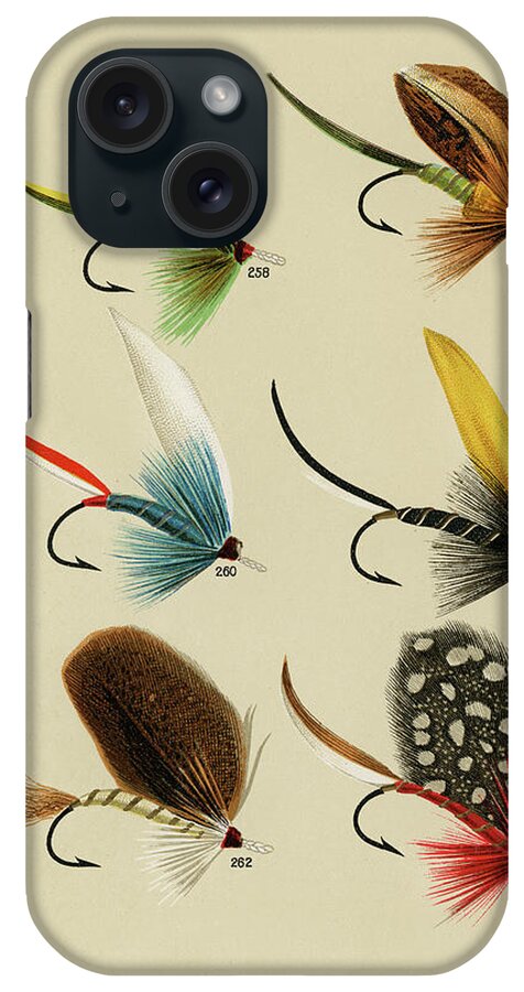 Games iPhone Case featuring the drawing Bass Fishing Flies I from Favorite Flies and Their Histories by Mary Orvis Marbury