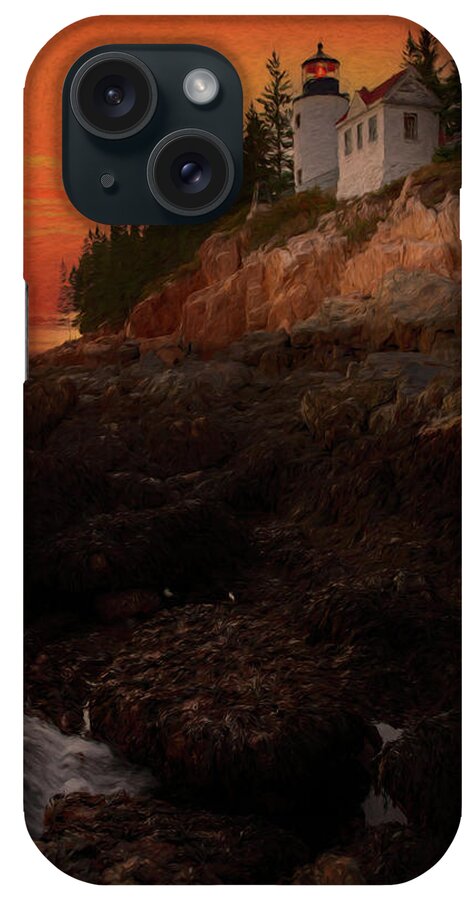 Bass Harbor Light iPhone Case featuring the painting Bass Harbor Lighthouse Sunset by Dan Sproul