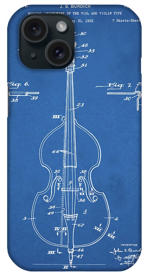 Bass Viol iPhone Case featuring the mixed media Bass Viol Patent Print 1934 Vintage Musical Instrument Blueprint Art by Kithara Studio