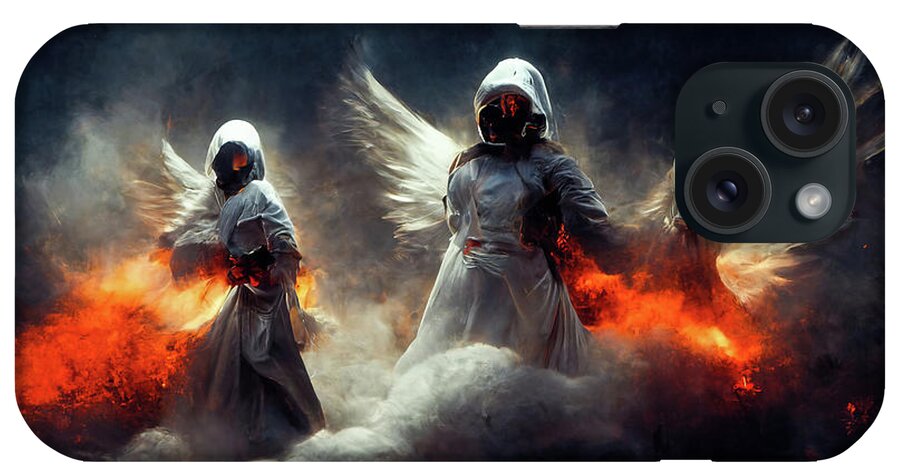 Angels iPhone Case featuring the digital art Battle Angels fighting in Heaven and Hell 10 by Matthias Hauser