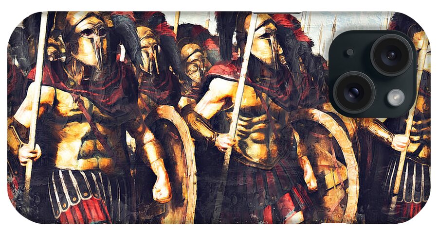 Spartan Warrior iPhone Case featuring the painting Battles of ancient Sparta - 14 by AM FineArtPrints