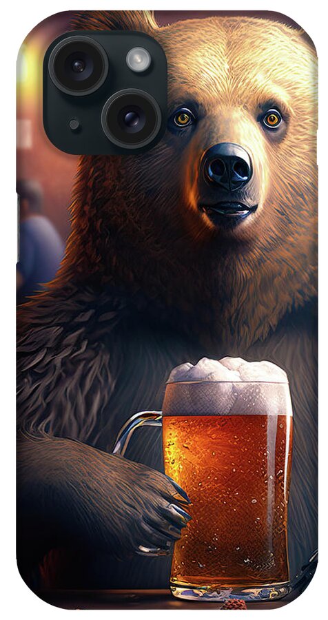Bear iPhone Case featuring the digital art Bear Beer Buddy 05 by Matthias Hauser