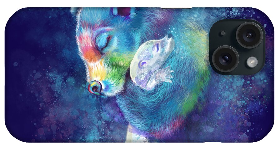 Bear iPhone Case featuring the digital art Bear Hugs Otter in Sympathy - Blue by Laura Ostrowski