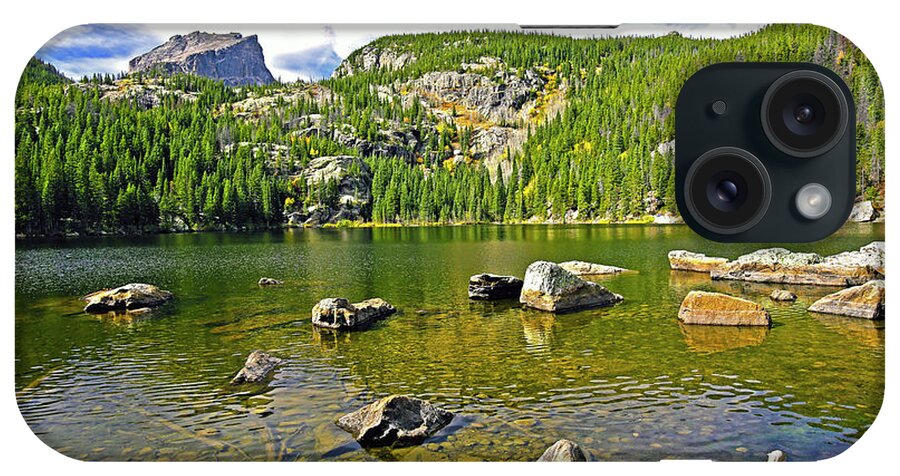 Colorado Photography. Colorado Landscapes. Mixed. Media. Gallery. Photography. Mountain Photography. Hiking. Climbing Photography. Desert Photography. Fall Colorado Photography. Clouds. Blue-sky. Spring Summer Fall Winter. Colorado Nature Photography. Rolling Hill. Backpacks. Jogging. Water. Hiking. Landscapes. Elk. Deer. Moose. Ducks. R.m.n.p. Bear Lake. Blue Sky. Fall Colors. Summer. Spring. Lake. Creek. River. Pine Trees. Beaver. Moose. iPhone Case featuring the photograph Bear Lake In The Fall Co. by James Steele