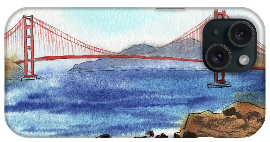 Bridge iPhone Case featuring the painting Beautiful Golden Gate Bridge San Francisco Bay Watercolor by Irina Sztukowski
