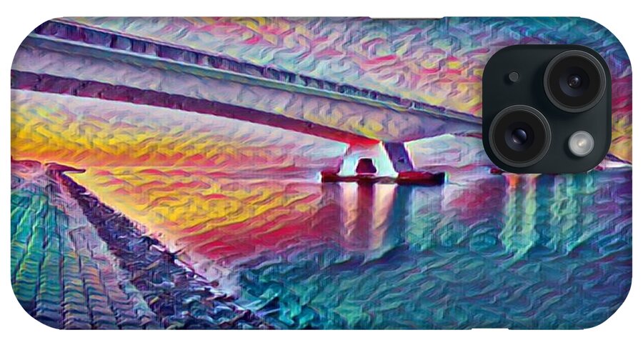 Bridge iPhone Case featuring the painting Beautiful Serene zen Yoga Bridge Impressionism by Tony Rubino