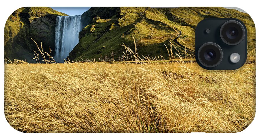 Skogafoss iPhone Case featuring the photograph Beautiful Skogafoss Waterfall in Iceland at Autumn Daylight by Alexios Ntounas