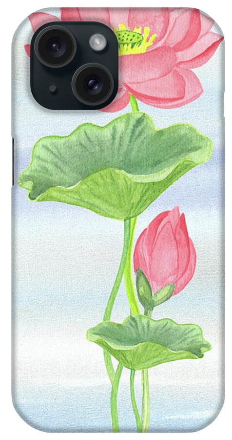 Lotus iPhone Case featuring the painting Beautiful Soft Pink Green Blue Watercolor Lotus by Irina Sztukowski
