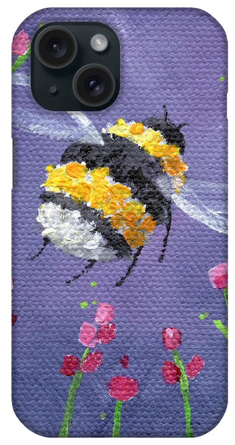 Bee iPhone Case featuring the painting Bee Ballet - Bumblebee Painting by Annie Troe