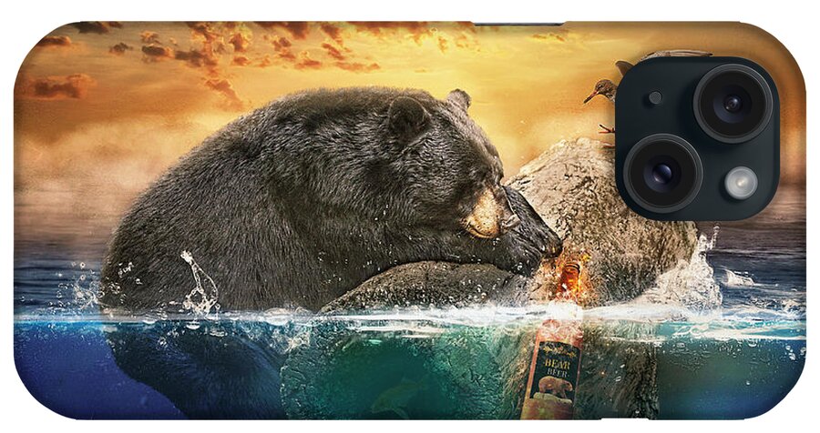 Black Bear iPhone Case featuring the digital art Beer Bear by Maggy Pease