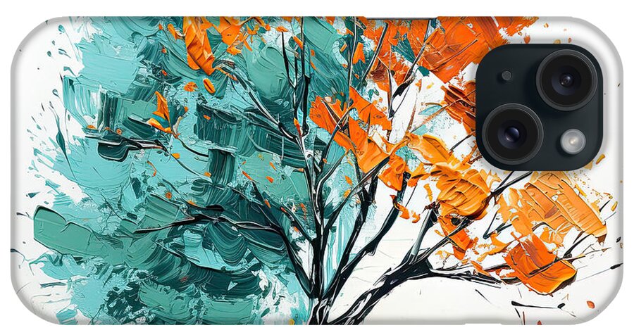 Turquoise Art iPhone Case featuring the painting Beginning of a New Day - Turquoise and Orange Wall Art by Lourry Legarde