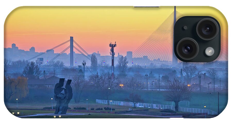 Belgrade iPhone Case featuring the photograph Belgrade Sava river coast and cityscape at sunset view by Brch Photography