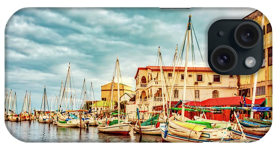 Harbor iPhone Case featuring the photograph Belize City Harbor at golden light by Tatiana Travelways