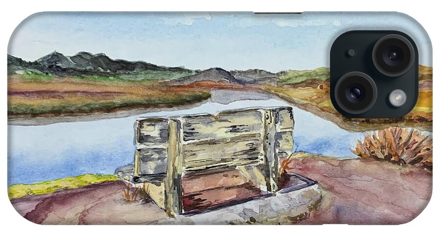 Bench iPhone Case featuring the painting Bench with a view by Tracy Hutchinson