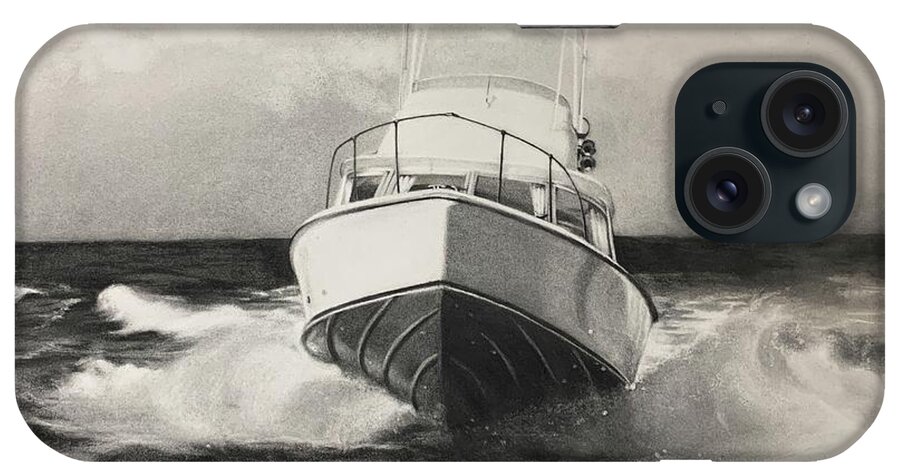Boat iPhone Case featuring the drawing Bertram 31 by Lori Ippolito