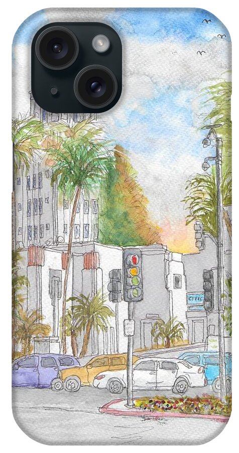 City Hall iPhone Case featuring the painting Beverly Hills City Hall, Beverly Hills, California by Carlos G Groppa
