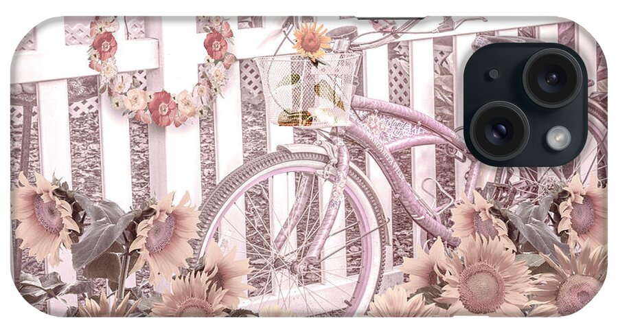 Fla iPhone Case featuring the photograph Bicycle at the Beachhouse Sunflower Fence by Debra and Dave Vanderlaan