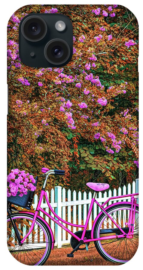 Carolina iPhone Case featuring the photograph Bicycle by the Garden Fence Early Autumn by Debra and Dave Vanderlaan