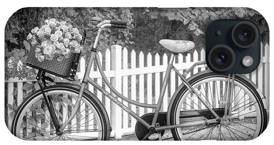 Carolina iPhone Case featuring the photograph Bicycle by the Garden Fence II Black and White by Debra and Dave Vanderlaan