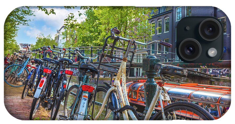 Boats iPhone Case featuring the photograph Bicycles of Every Color in Amsterdam by Debra and Dave Vanderlaan