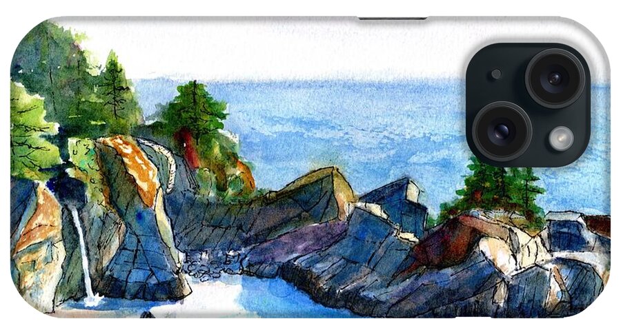 Mcway Falls iPhone Case featuring the painting Big Sur McWay Falls by Carlin Blahnik CarlinArtWatercolor