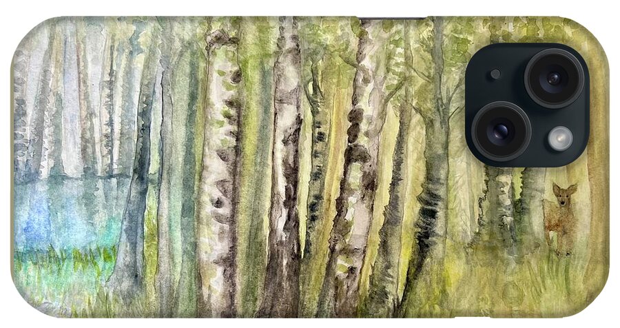 Birch Trees iPhone Case featuring the painting Birch Forest Visitor by Deb Stroh-Larson