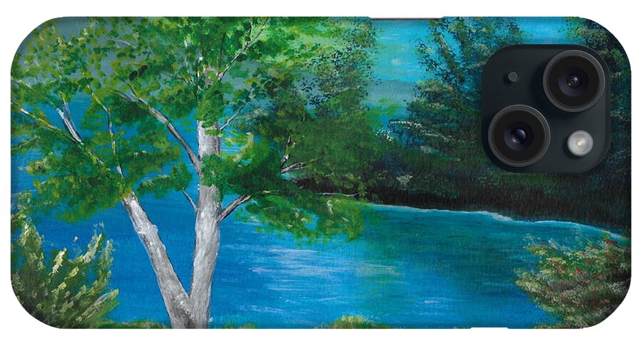 Lake iPhone Case featuring the painting Birch on lake by David Bigelow
