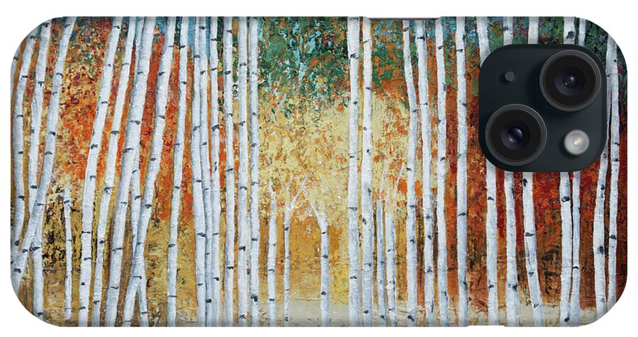 Birch iPhone Case featuring the painting Birch Trees and Fall Color by Linda Bailey