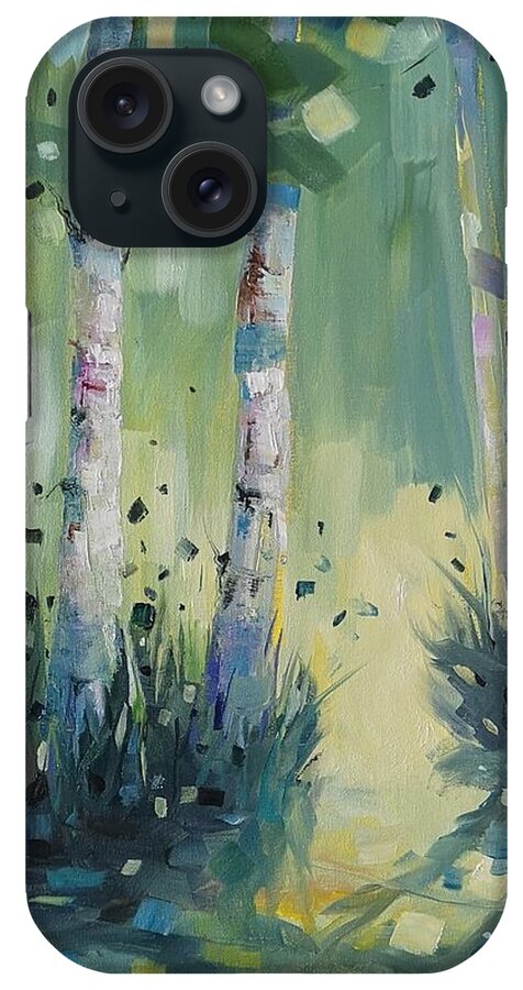Birches iPhone Case featuring the painting Birches with Portal by Sheila Romard
