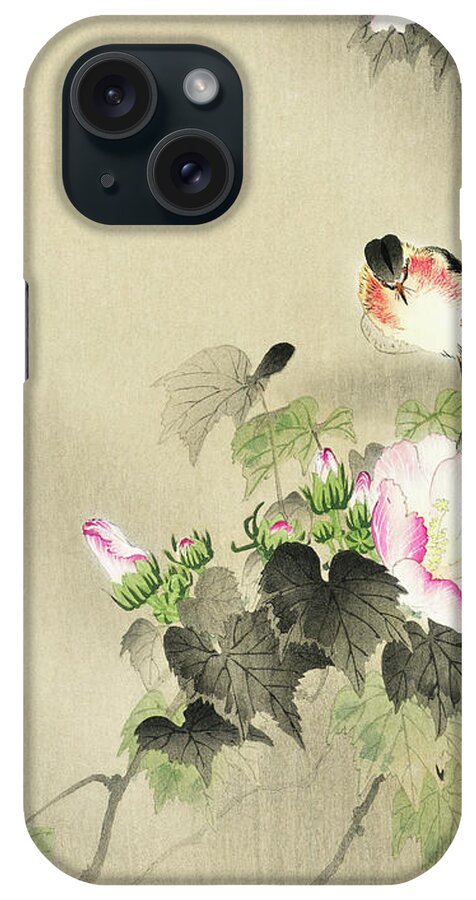 Bird iPhone Case featuring the painting Bird and caterpillar by Ohara Koson