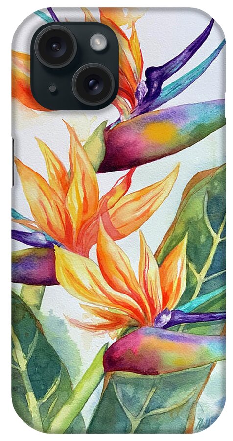 Birdofparadise iPhone Case featuring the painting Bird of Paradise Three Flowers by Hilda Vandergriff