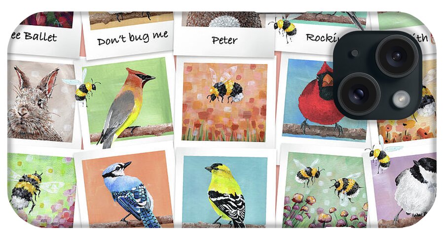 Puzzles iPhone Case featuring the painting Birdie Bunch by Annie Troe