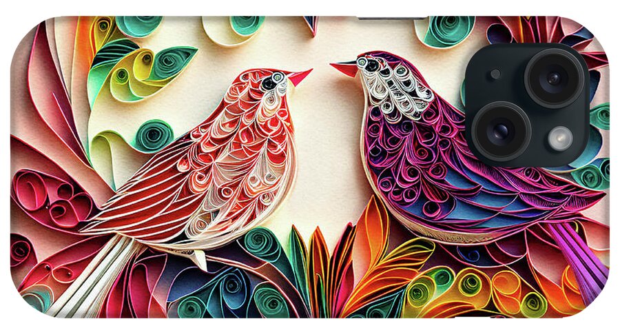 Valentines iPhone Case featuring the digital art Birds in Love Valentine - Paper Quilling by Peggy Collins
