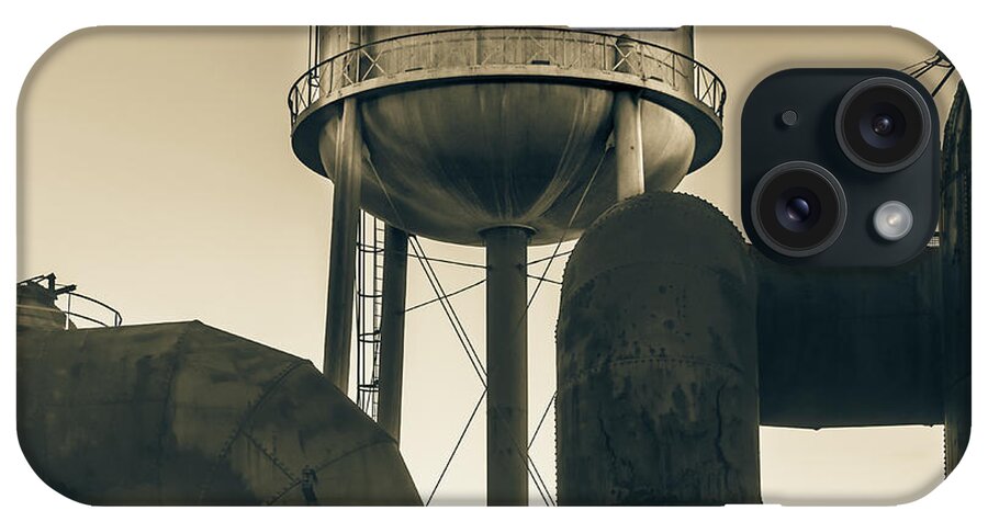 Birmingham Alabama iPhone Case featuring the photograph Birmingham Sloss Furnaces Historic Water Tower - Sepia 1x1 by Gregory Ballos
