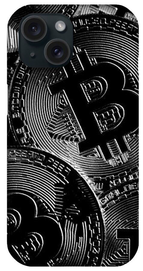 Bitcoin iPhone Case featuring the photograph Bitcoin Cryptocurrency Art - Noir by Marianna Mills