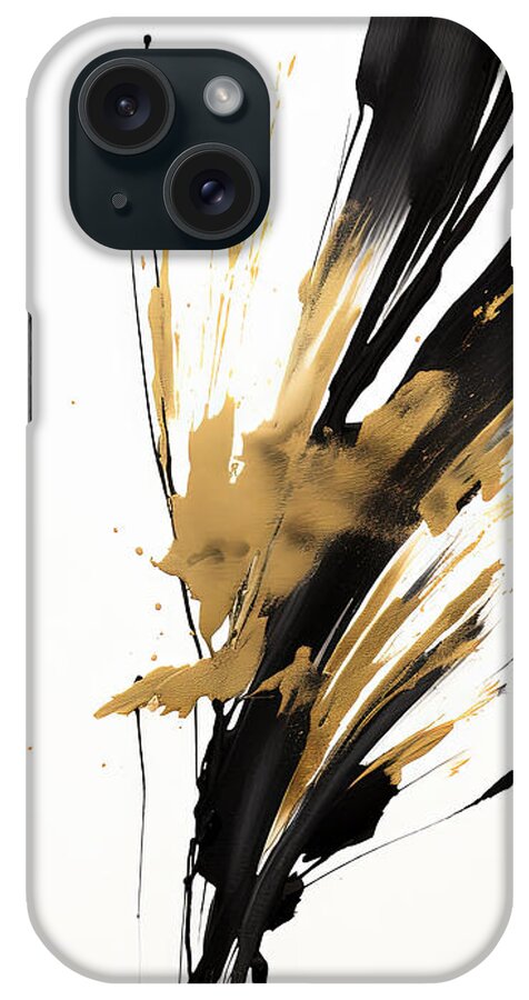 Wabi Sabi iPhone Case featuring the painting Black and Gold Wabi Sabi Painting by Lourry Legarde