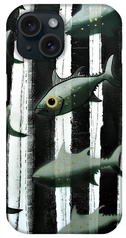 Fish iPhone Case featuring the painting Black and White Fish by Joan Stratton