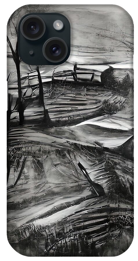Landscape iPhone Case featuring the painting Black and White Landscape 03 by AM FineArtPrints