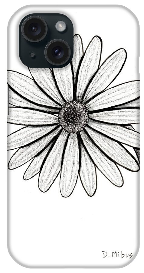 Marguerite Daisy iPhone Case featuring the drawing Black and White Marguerite Daisy by Donna Mibus