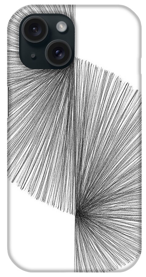 Black iPhone Case featuring the drawing Black and White Mid Century Modern Geometric Line Drawing 2 by Janine Aykens