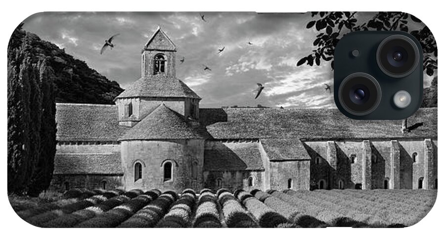 Senanque Abbey iPhone Case featuring the photograph Sacred Stone - Black and white photo of the Romanesque Senanque Abbey by Paul E Williams
